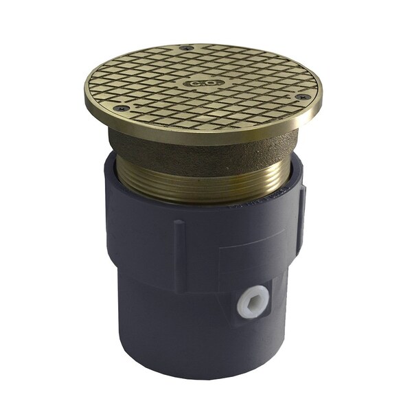 Jones Stephens 3in. x 4in. PVC Pipe Fit Base Cleanout with 3-1/2in. Metal Spud and 5in. Nickel Bronze Cover C59070 - main
